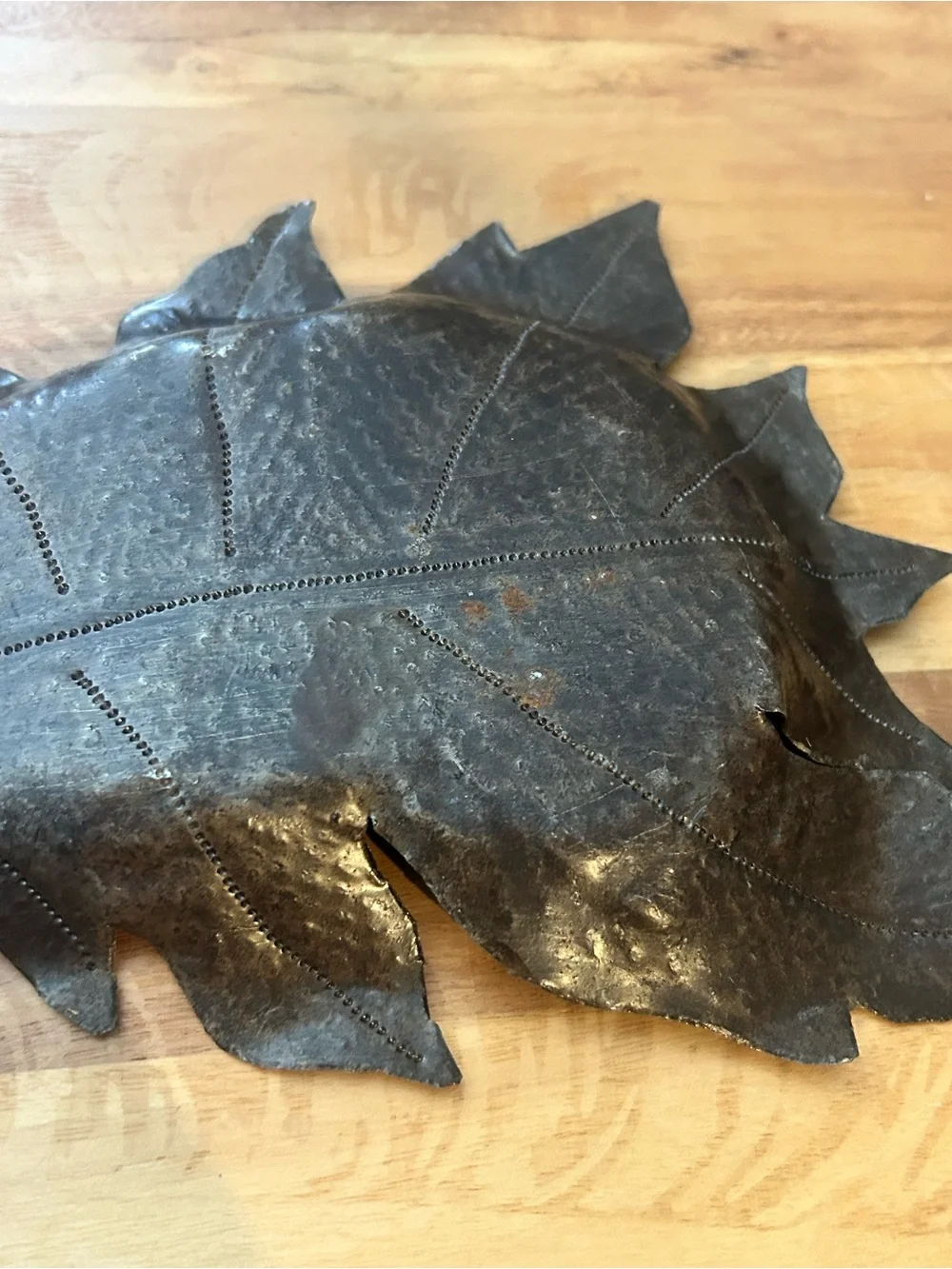 Dark Bronze Metal Oak Leaf Trinket Tray Fall Autumn Decorative